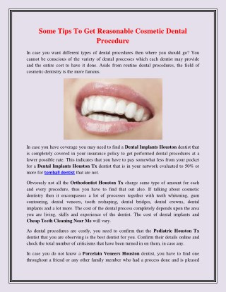 Some Tips To Get Reasonable Cosmetic Dental Procedure