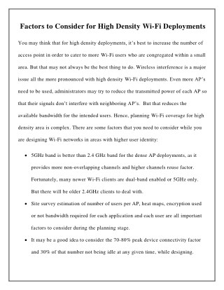 Factors to Consider for High Density Wi-Fi Deployments