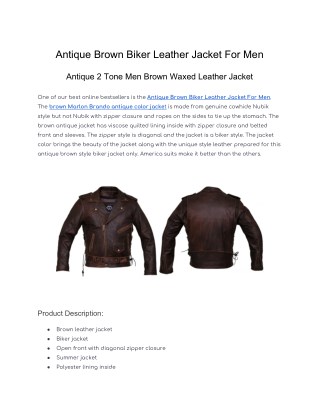 Antique Brown Biker Leather Jacket For Men