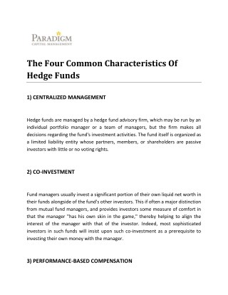 The Four Common Characteristics Of Hedge Funds