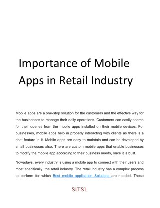 Importance of Mobile Apps in Retail Industry