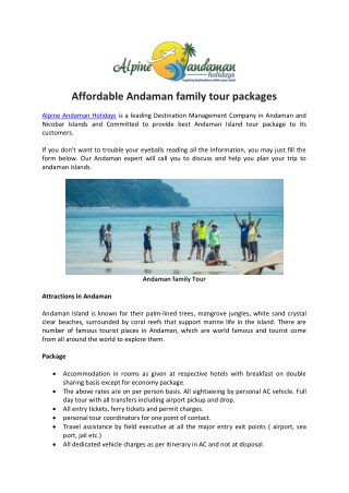 Affordable Andaman family tour packages