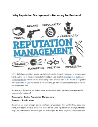 Why Reputation Management Is Necessary For Business?