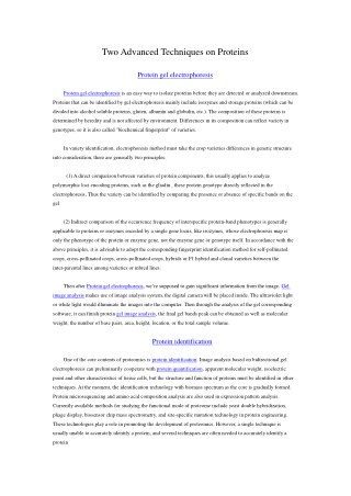 Some Advanced Techniques on Proteins