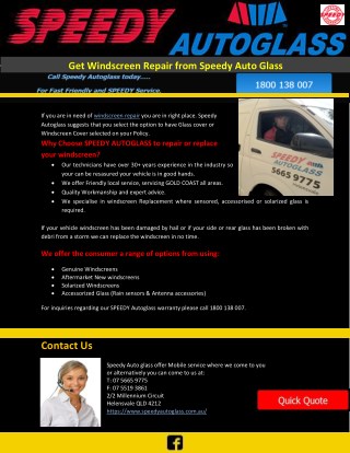 Get Windscreen Repair from Speedy Auto Glass