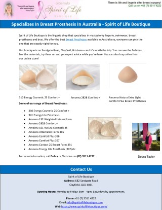 Specializes In Breast Prosthesis In Australia - Spirit of Life Boutique