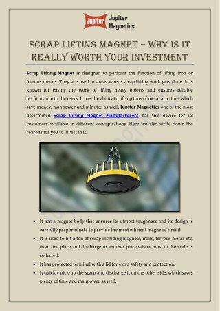 Scrap Lifting Magnet â€“ Why Is It Really Worth Your Investment