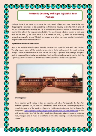 Romantic Getaway with Agra Taj Mahal Tour Package