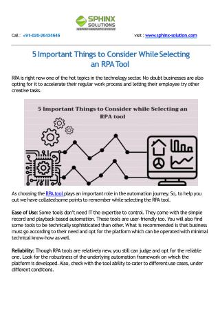 5 Important Things to Consider While Selecting an RPA Tool