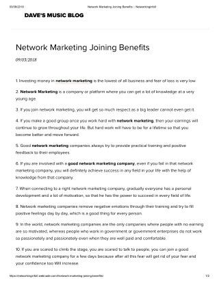 Network Marketing Joining Benefits