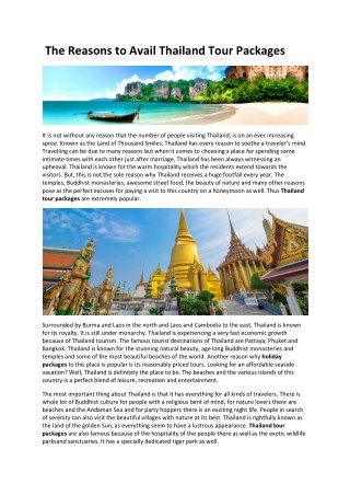 The Reasons to Avail Thailand Tour Packages