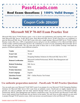 Real Microsoft 70-465 Exam Practice Questions