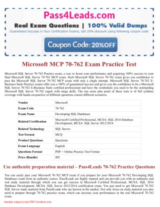Microsoft MCP 70-762 Exam Practice Questions