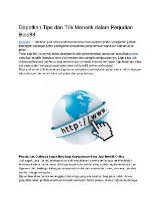 Dapatkan Tips dan Trik Menarik dalam Perjudian Bola88