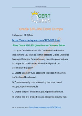 2018 Oracle Certification 1Z0-950 Exam Dumps