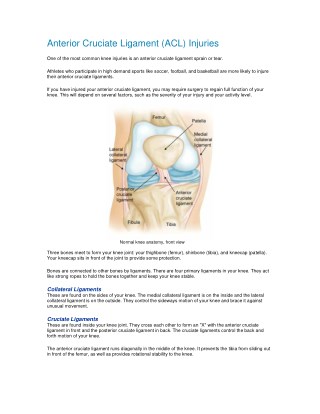 Anterior Cruciate Ligament (ACL) Injuries Surgery pdf | Shri Ramchandra Joint Relacement Centre in Guntur | Vijayawad