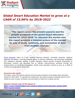 Global Smart Education Market to grow at a CAGR of 15.96% by 2018-2022