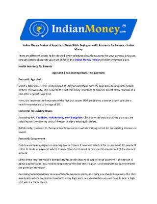Indian Money Review of Aspects to Check While Buying a Health Insurance for Parents â€“ Indian Money