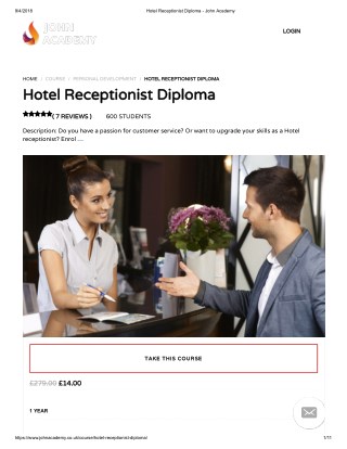 Hotel Receptionist Diploma - John Academy