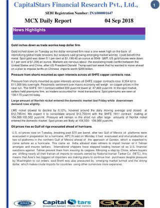 Mcx daily report 4 sept