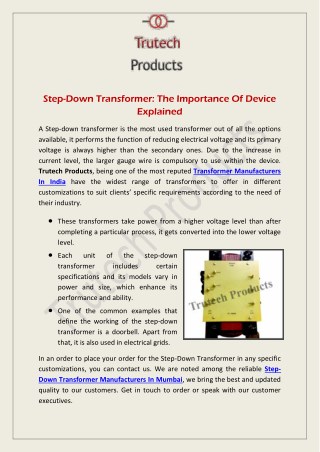 Step Down Transformer: The Importance Of Device Explained