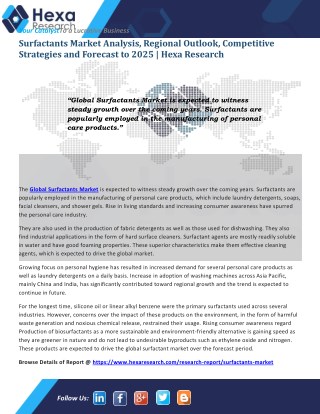 Global Surfactants Market Size, Application Analysis and Regional Outlook Report