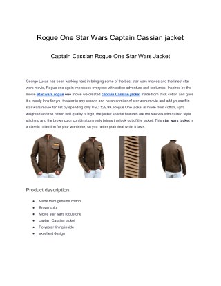 Rogue one star wars captain cassian jacket