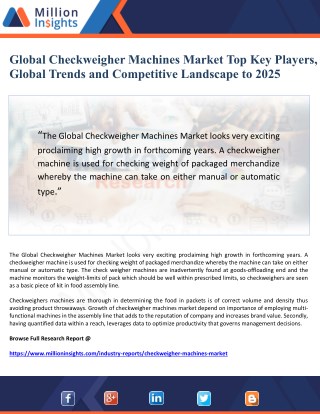 Global Checkweigher Machines Market Top Key Players, Global Trends and Competitive Landscape to 2025