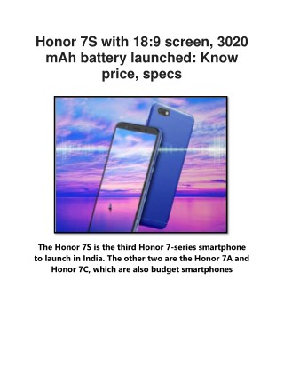 Honor 7S with 18:9 screen, 3020 mAh battery launched: Know price, specs