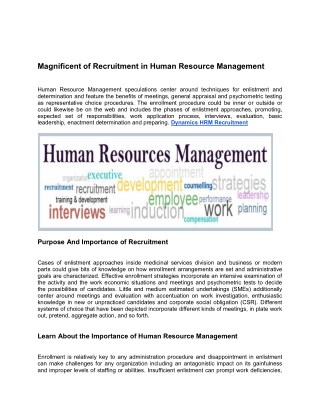 Magnificent of Recruitment in Human Resource Management