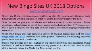 New Bingo Sites UK 2018 Options