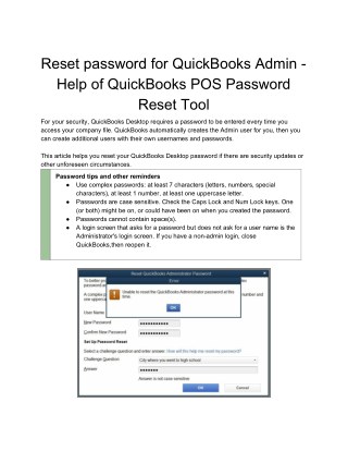 Reset password for QuickBooks Admin - Help of QuickBooks POS Password Reset Tool