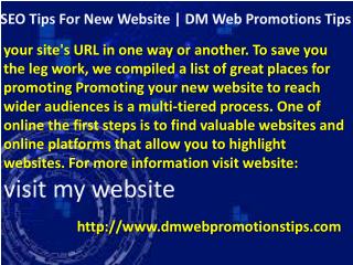 SEO Tips For New Website | DM Web Promotions Tips