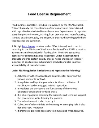 Food License Requirement