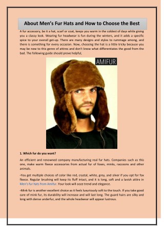 About Menâ€™s Fur Hats and How to Choose the Best
