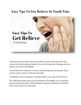 Easy Tips To Get Relieve In Tooth Pain