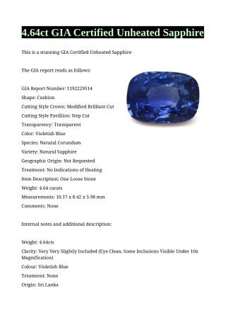 4.64ct GIA Certified Unheated Sapphire