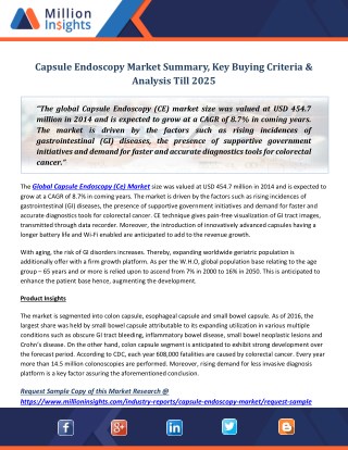 Capsule Endoscopy Market Summary, Key Buying Criteria & Analysis Till 2025