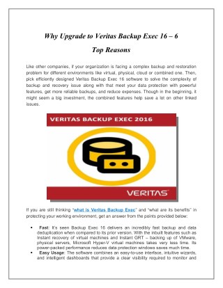 Veritas Backup Exec 16 | Genesis Technologies, Inc