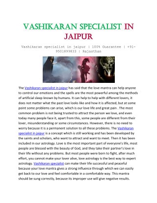 Vashikaran specialist in jaipur | 100% Guarantee | 91-9501899833 | Rajasthan