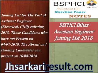 BSPHCl Bihar Assistant Engineer Joining List 2018