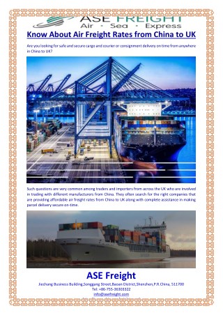 Know About Air Freight Rates from China to UK