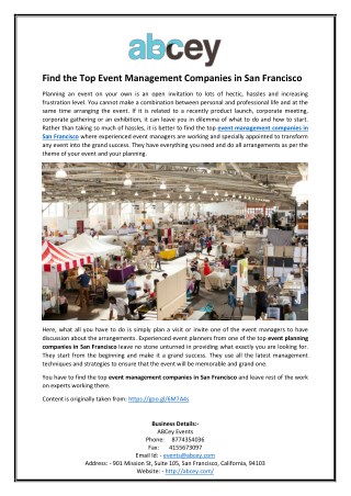 Find the Top Event Management Companies in San Francisco