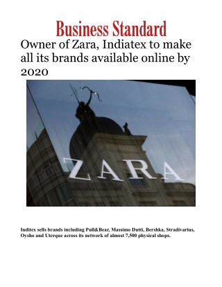 Owner of Zara, Indiatex to make all its brands available online by 2020Â 