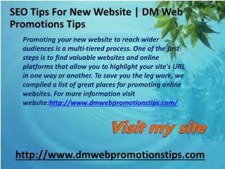SEO Tips For New Website | DM Web Promotions Tips