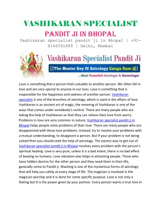 Vashikaran specialist pandit ji in Bhopal | 91-8146591889 | Delhi, Mumbai