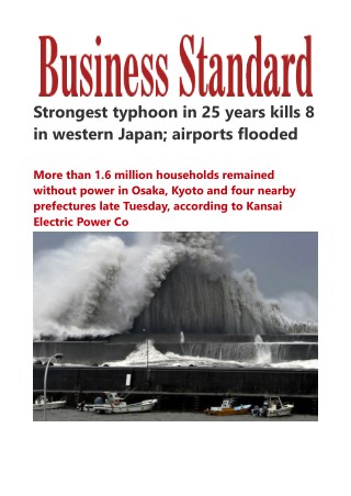 Â Strongest typhoon in 25 years kills 8 in western Japan; airports flooded