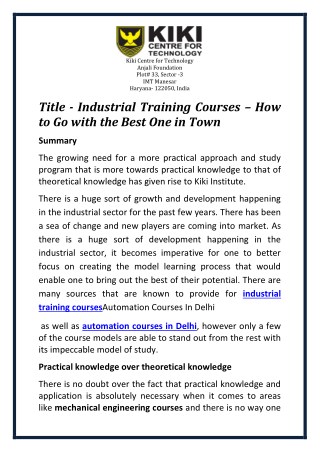 Industrial Training Courses â€“ How to Go with the Best One in Town