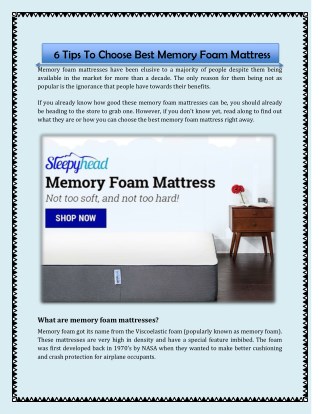 6 Tips To Choose Best Memory Foam Mattress