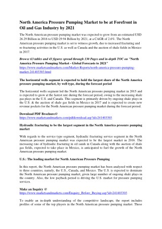 North America Pressure Pumping Market to be at Forefront in Oil and Gas Industry by 2021